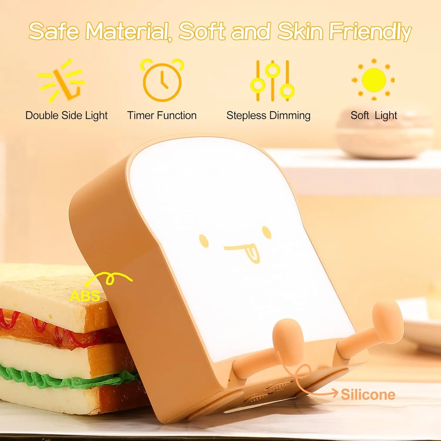 LOVERUIS Night Light Lamp - Bread Toast Lamp Cute Light Birthday Gifts with Timer USB Rechargeable Birthday Gift for Baby Boys Toddlers Kids Bedroom(Eating)