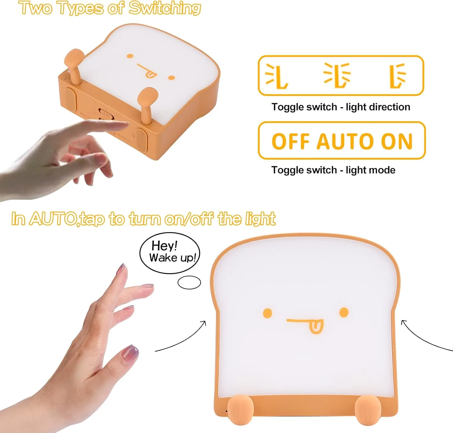 LOVERUIS Night Light Lamp - Bread Toast Lamp Cute Light Birthday Gifts with Timer USB Rechargeable Birthday Gift for Baby Boys Toddlers Kids Bedroom(Eating)