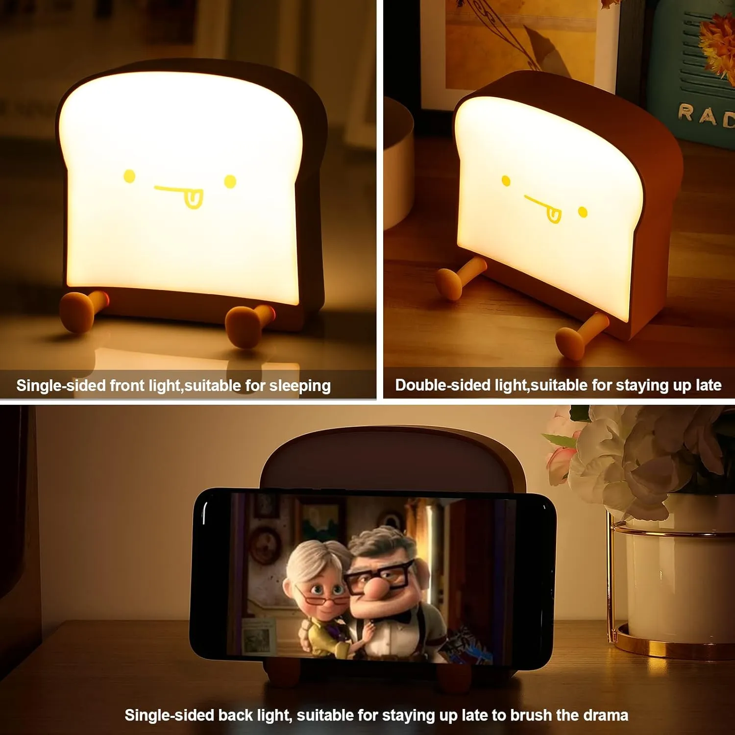 LOVERUIS Night Light Lamp - Bread Toast Lamp Cute Light Birthday Gifts with Timer USB Rechargeable Birthday Gift for Baby Boys Toddlers Kids Bedroom(Eating)