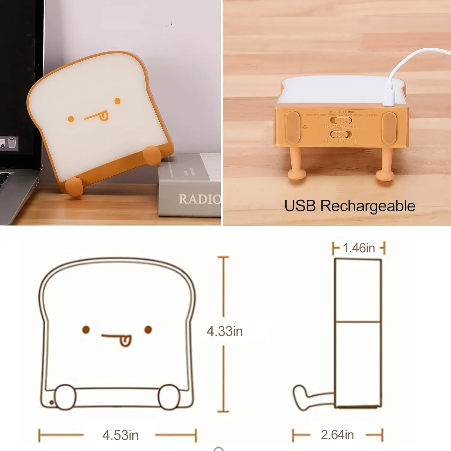 LOVERUIS Night Light Lamp - Bread Toast Lamp Cute Light Birthday Gifts with Timer USB Rechargeable Birthday Gift for Baby Boys Toddlers Kids Bedroom(Eating)