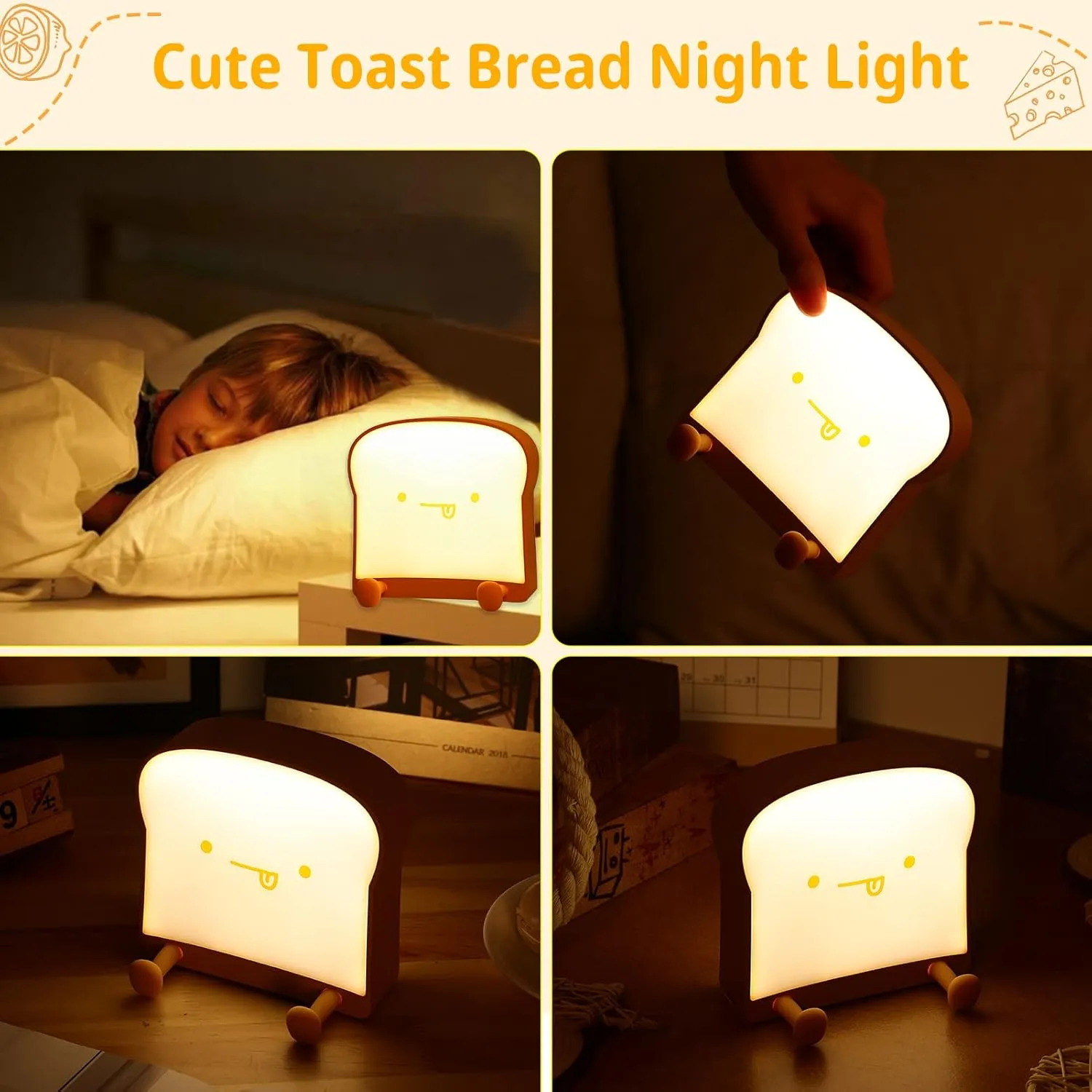 LOVERUIS Night Light Lamp - Bread Toast Lamp Cute Light Birthday Gifts with Timer USB Rechargeable Birthday Gift for Baby Boys Toddlers Kids Bedroom(Eating)