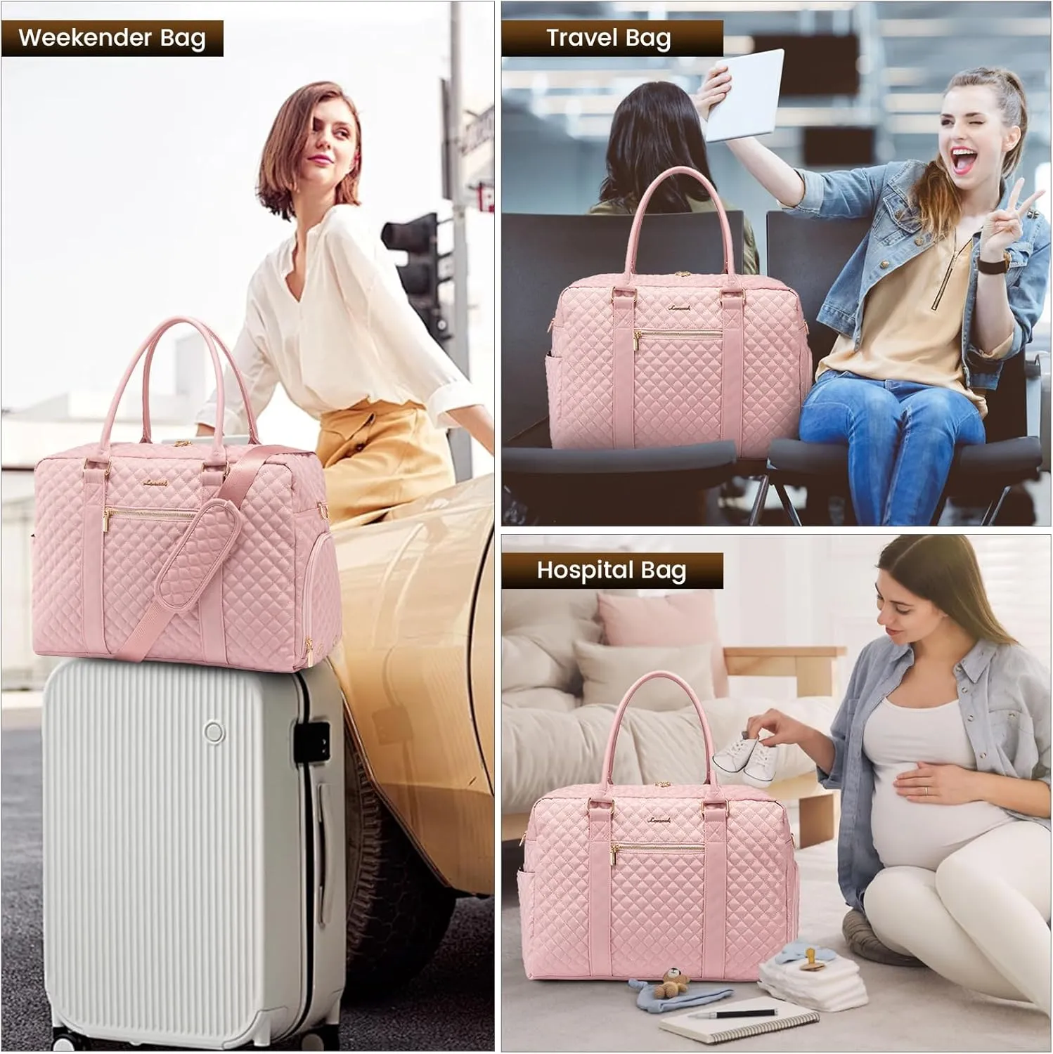 LOVEVOOK Travel Duffle Bag, Weekender Bags for Women with Shoe Compartment, Carry on Overnignt Bag with Laptop Compartment, Yoga Gym Duffel Bag with Toiletry Bag, Hospital Bag for Labor and Delivery