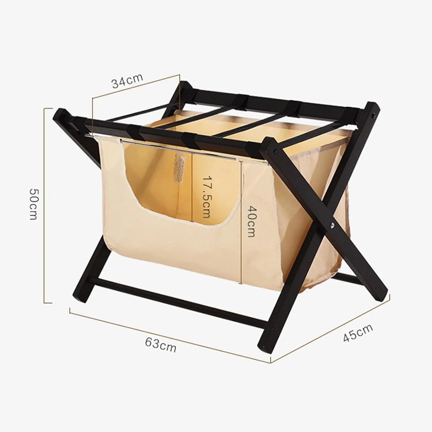 Luggage Rack - Suitcase Stand Wood, with Cloth Pockets Foldable Suitcase Holders, Clothes Storage Bags with Shoe Rack, Black Solid Wood Travel Bag Organizer for Hotel Rooms，63X45X50CM ( Size : 2pcs )