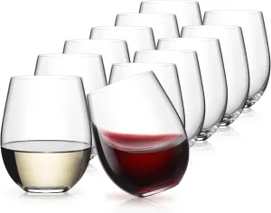 LUNA & MANTHA Stemless Wine Glasses Set of 12, 18oz Crystal Red White Wine Glasses for Daily Use, Hosting, Home Bar, Evening Party, Birthdays, Shower, Housewarming Gift, Clear