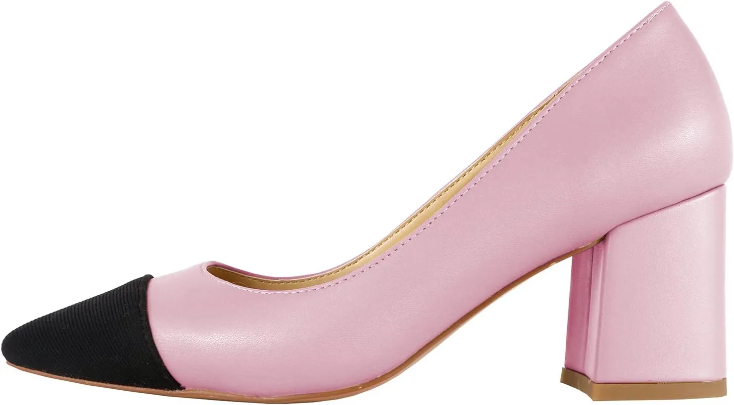 Lutalica W Women's Trendy Pointed Cap Toe Slip On Comfort Two-Toned Chunky High Heel Pumps for Office Evening Wedding