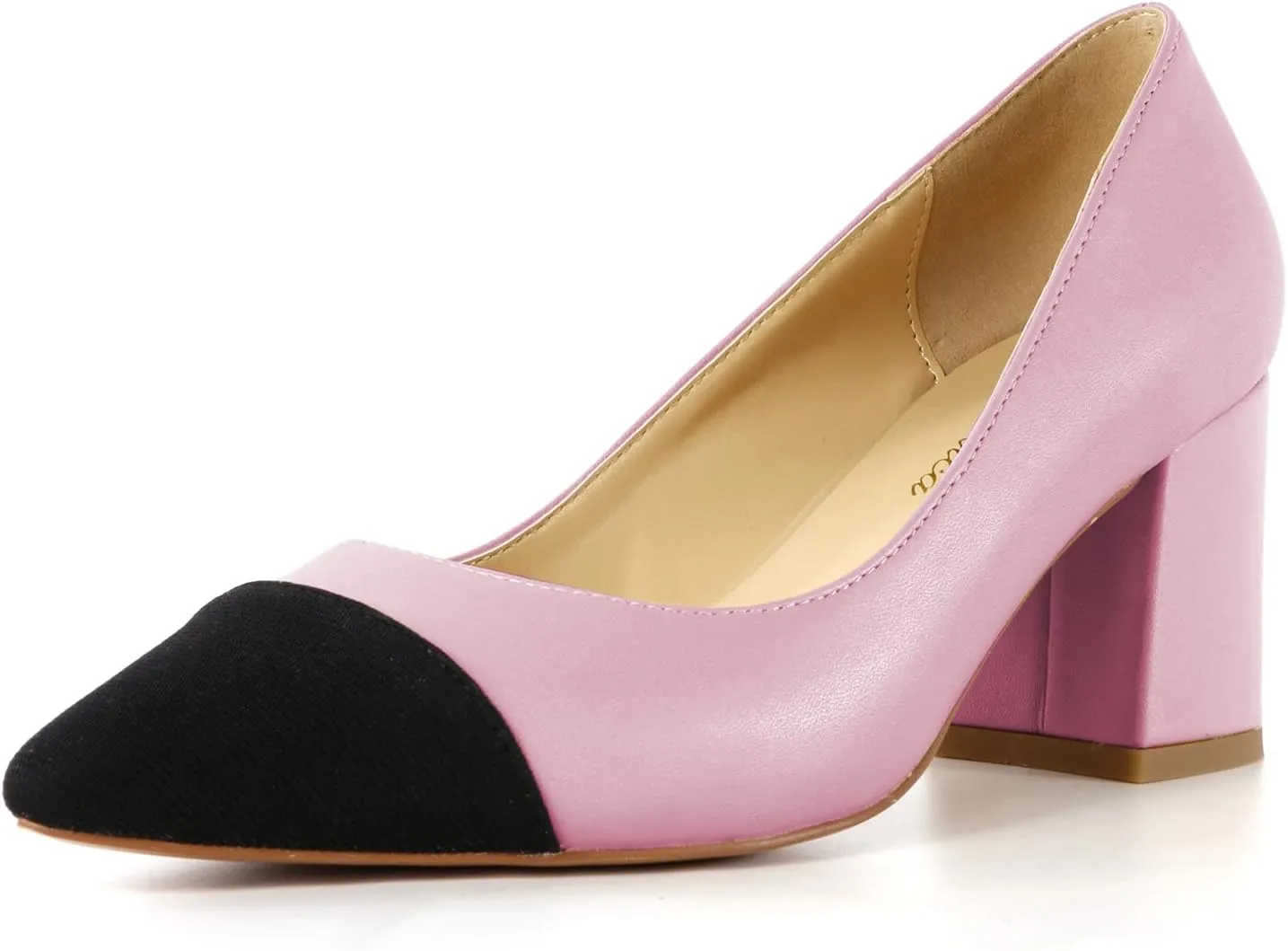 Lutalica W Women's Trendy Pointed Cap Toe Slip On Comfort Two-Toned Chunky High Heel Pumps for Office Evening Wedding
