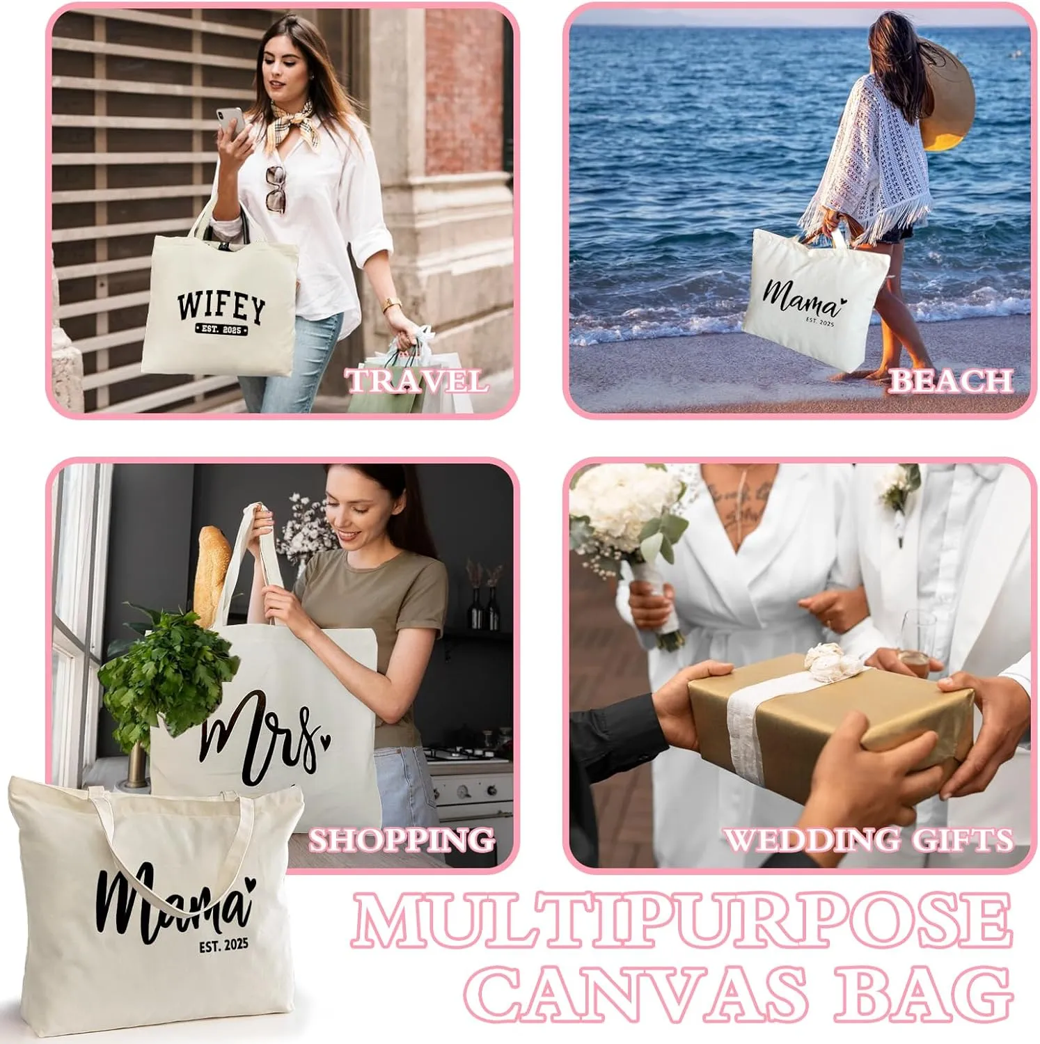 Lutto Canvas Bag with Zip Pocke - Wedding Engagement Bachelorette Birthday Mothers Day Gifts for Women