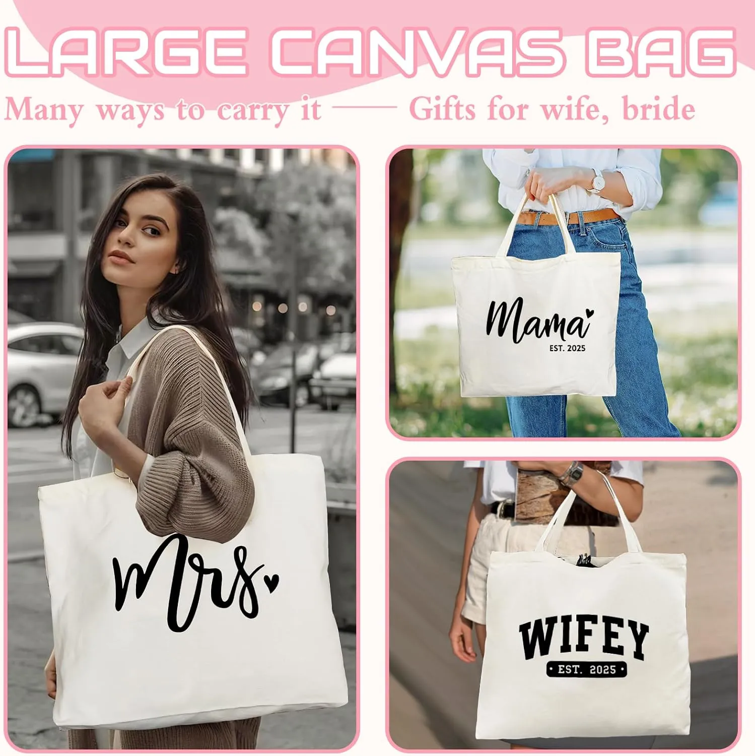 Lutto Canvas Bag with Zip Pocke - Wedding Engagement Bachelorette Birthday Mothers Day Gifts for Women