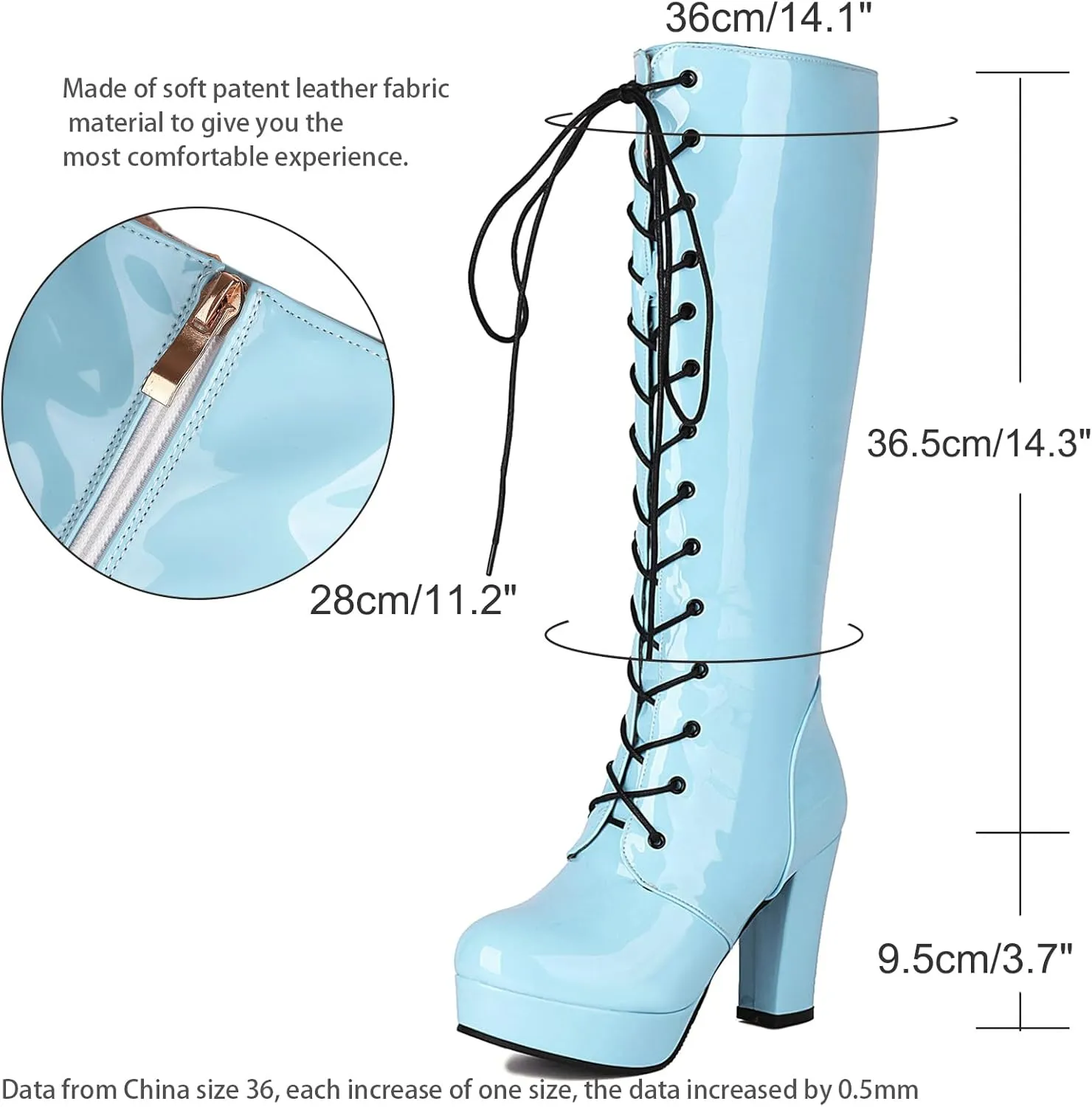 LUXMAX Women Patent Leather Knee High Boots Lace Up Platform Block High Heel Long Boots,Goth Knee High Boots Closed Toe Tall Boots