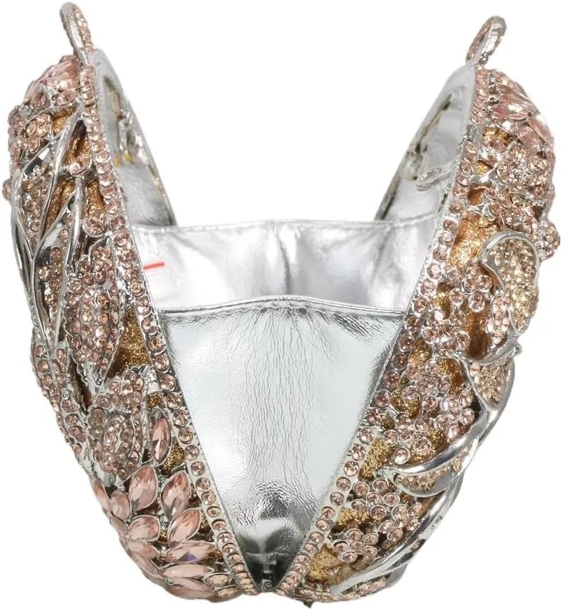 Luxury Crystal Clutch Rhinestones Evening Bag Hollow Out 3D Flower Handbag Evening Wedding Prom Bag
