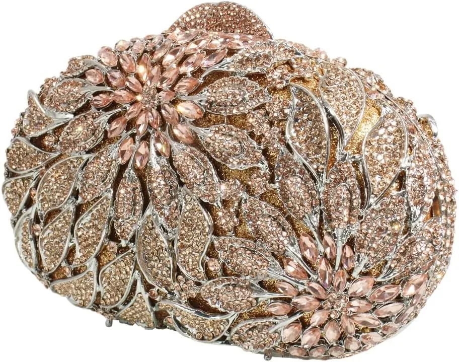 Luxury Crystal Clutch Rhinestones Evening Bag Hollow Out 3D Flower Handbag Evening Wedding Prom Bag