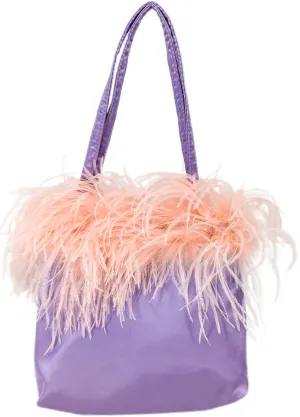 LVCOMEFF Women Ostrich Feather-trim Satin Evening Purse Silky Mini Handbag Cute for Party Peach Fuzz Elegant