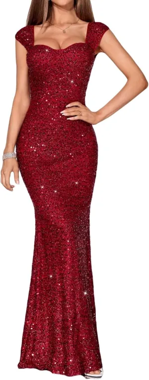Madam Uniq Formal Dress Sequin Fishtail Sleeveless 1920s Gatsby Cocktail Prom Elegant Maxi Evening Gowns for Women