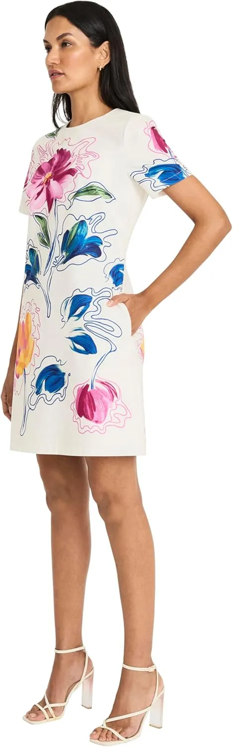Maggy London Women's Elegant Short Sleeve Shift Pockets-Premium Cotton Poplin Cocktail Wedding Guest Above Knee Summer Dress
