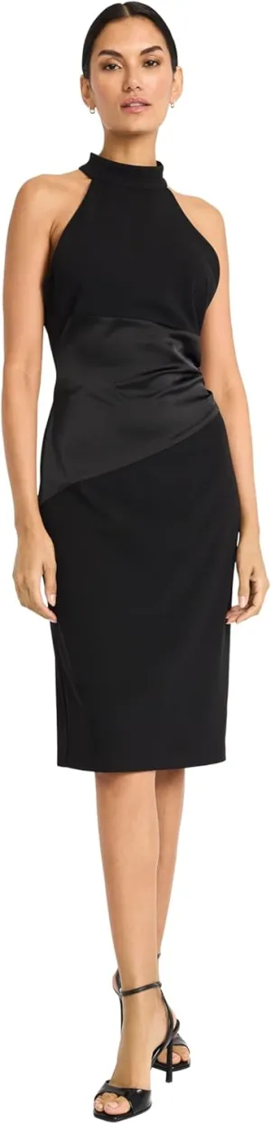 Maggy London Women's Halter Neck Midi Sheath Ruched Waist Detail-Special Occasion Evening Formal Dress