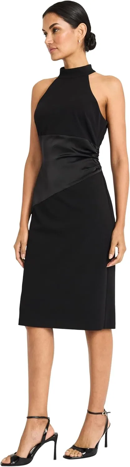Maggy London Women's Halter Neck Midi Sheath Ruched Waist Detail-Special Occasion Evening Formal Dress