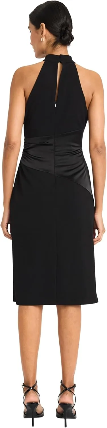 Maggy London Women's Halter Neck Midi Sheath Ruched Waist Detail-Special Occasion Evening Formal Dress