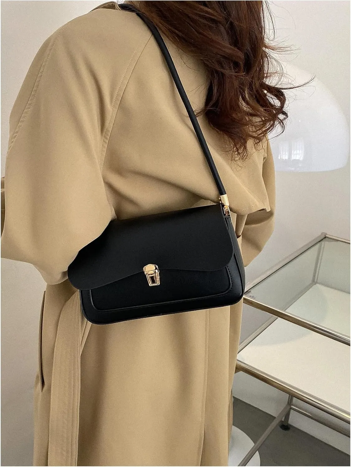 MakeMeChic Women's PU Leather Single Strap Flap Small Square Bag Shoulder Handbags