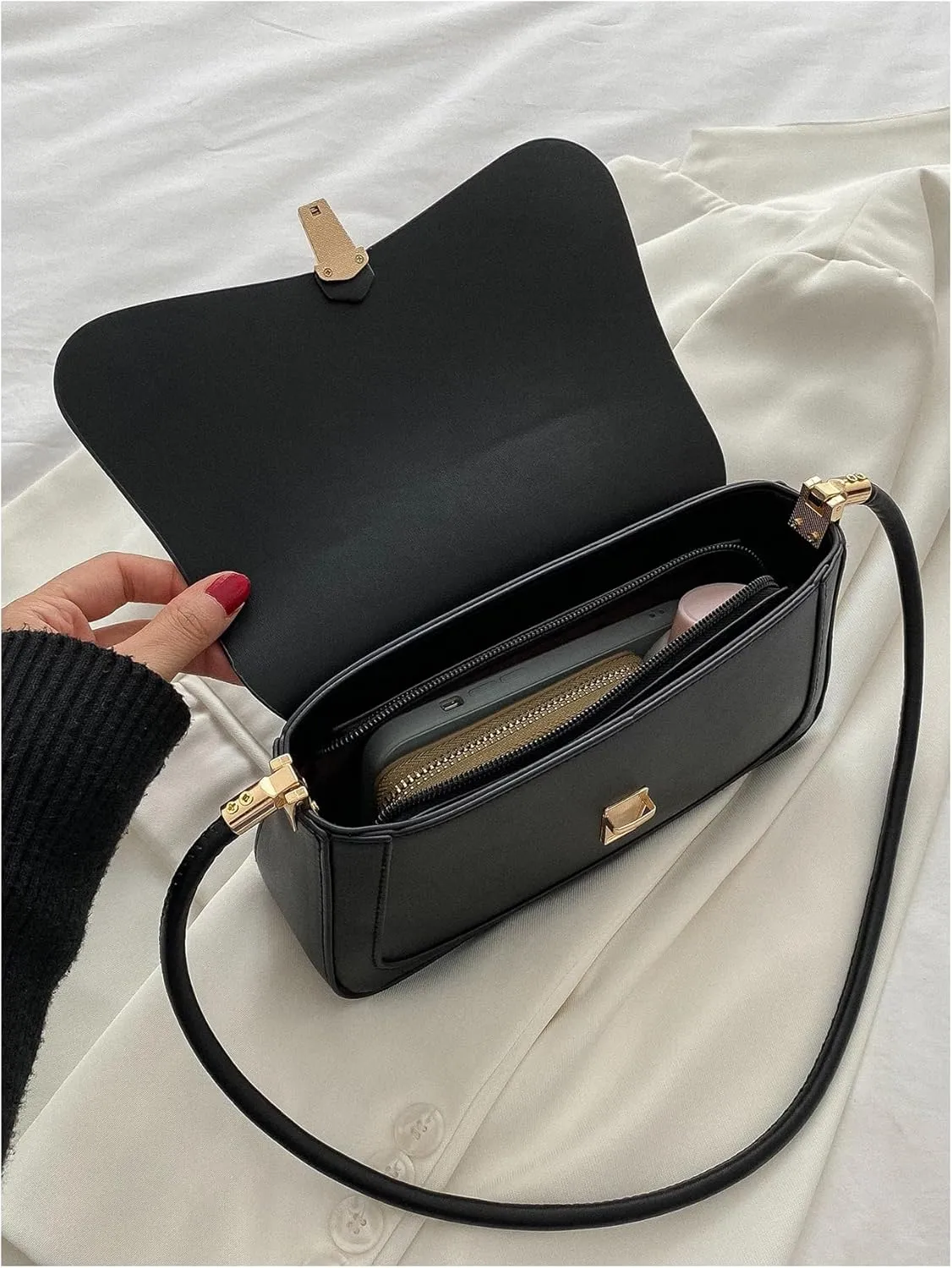 MakeMeChic Women's PU Leather Single Strap Flap Small Square Bag Shoulder Handbags