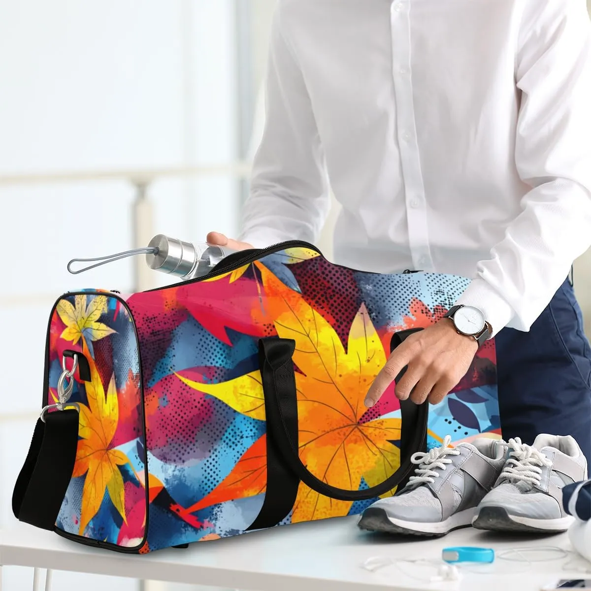 Maple Leaf Travel Duffle Bag for Women Men Gym Duffel Foldable Bag Waterproof Weekender Nature Fall Duffle Tote