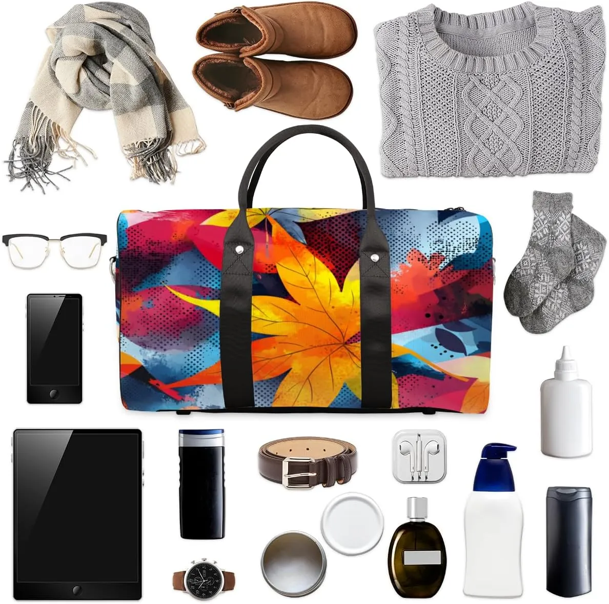 Maple Leaf Travel Duffle Bag for Women Men Gym Duffel Foldable Bag Waterproof Weekender Nature Fall Duffle Tote