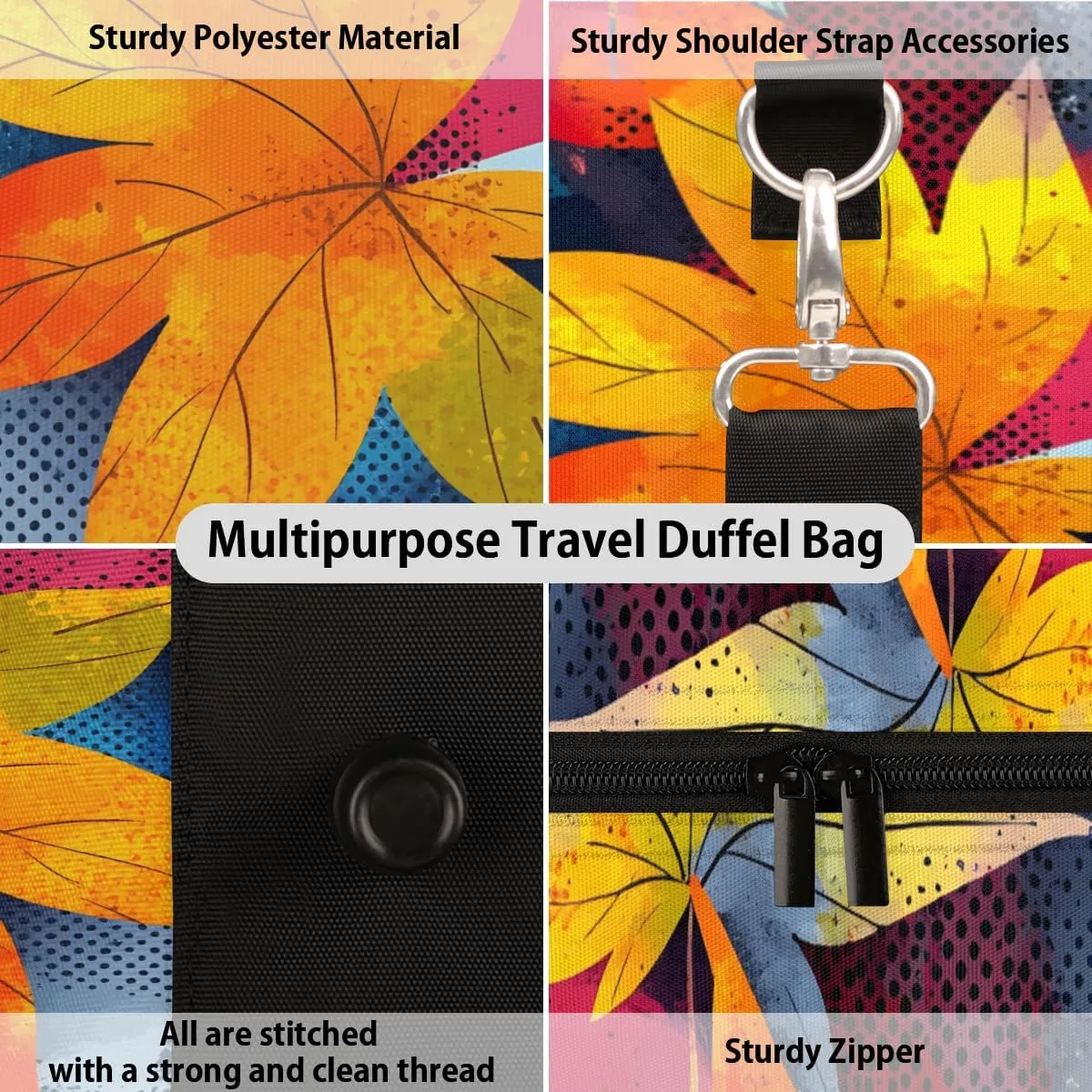 Maple Leaf Travel Duffle Bag for Women Men Gym Duffel Foldable Bag Waterproof Weekender Nature Fall Duffle Tote