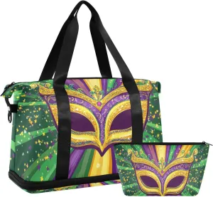 Mardi Gras Carnival Tie Coin Masks_4 Duffel Bag Overnight Bag with Adjustable Strap for Airplane Traveling Multifunctional