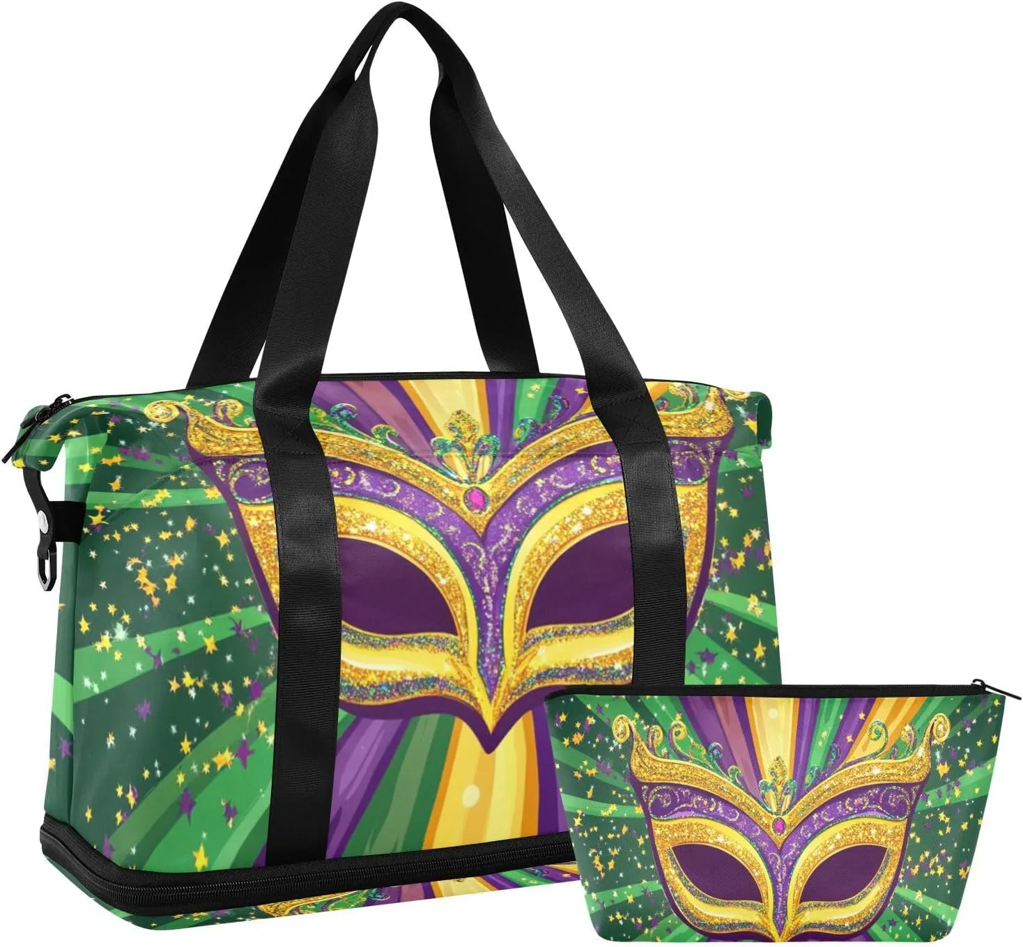 Mardi Gras Carnival Tie Coin Masks_4 Duffel Bag Overnight Bag with Adjustable Strap for Airplane Traveling Multifunctional