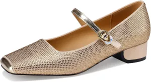 Mary Jane Shoes Women 1 Inch Low Heels Chunky Block Square Toe Dress Pumps Vintage Dressy Strap Comfortable Zapatos Width Buckle Classy Rhinestone Crystal