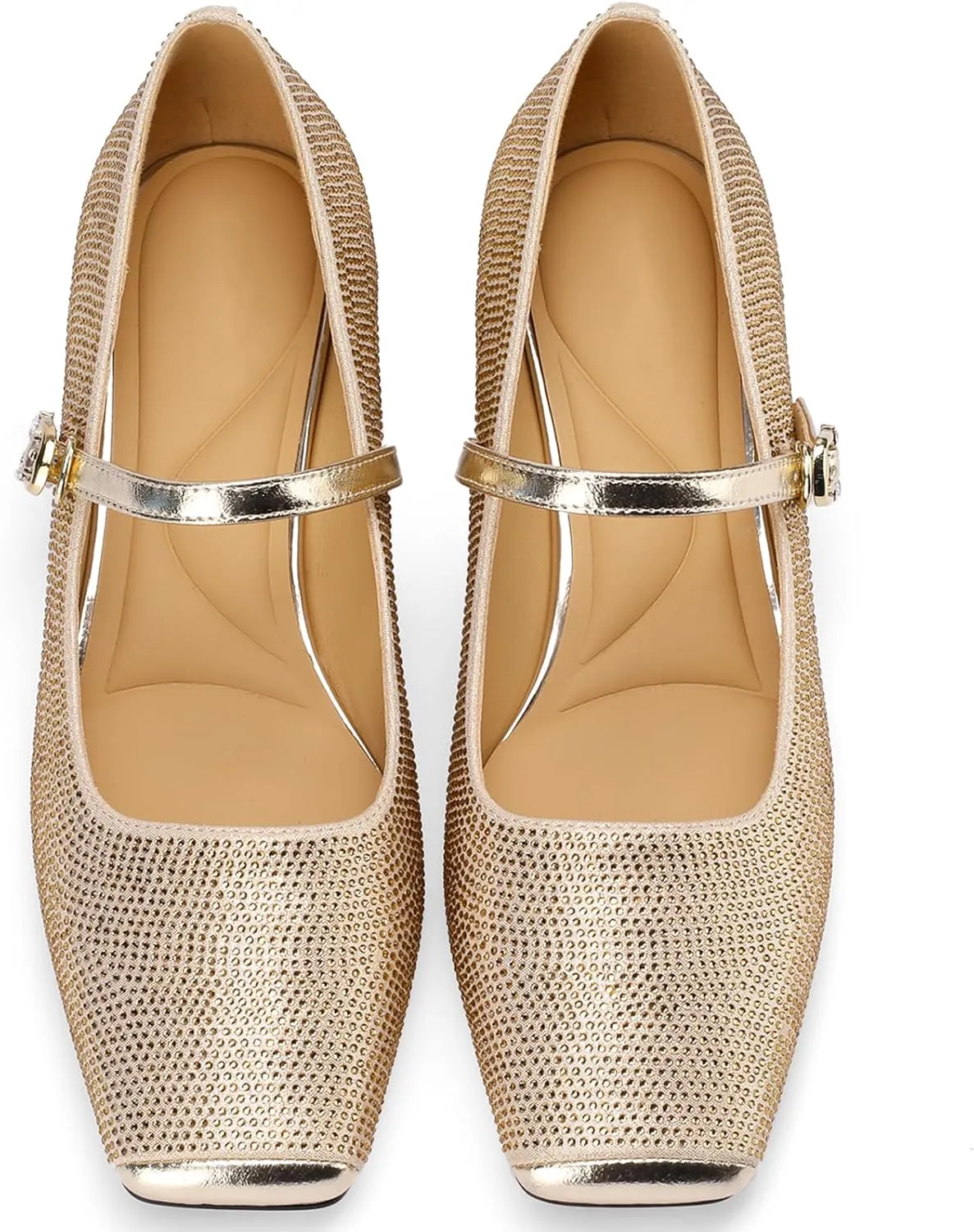 Mary Jane Shoes Women 1 Inch Low Heels Chunky Block Square Toe Dress Pumps Vintage Dressy Strap Comfortable Zapatos Width Buckle Classy Rhinestone Crystal