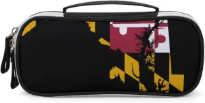 Maryland State Flag Map Pencil Case with Handle Portable Pencil Storage Pouch Bag Stationery Organizer