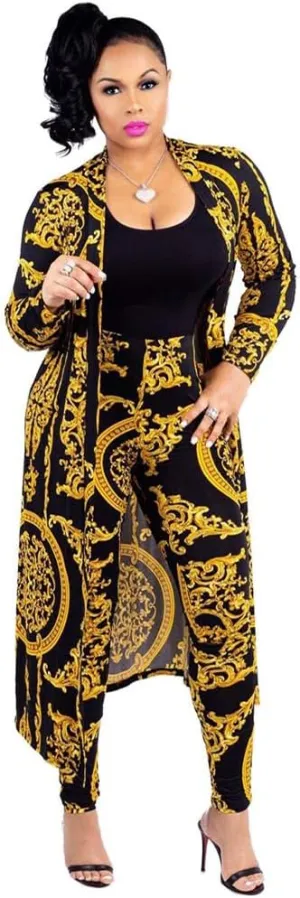 Max2co Women 2 Piece Outfits Floral Long Sleeves Open Front Cardigan Cover up with Leggings High Waist Long Pants Set