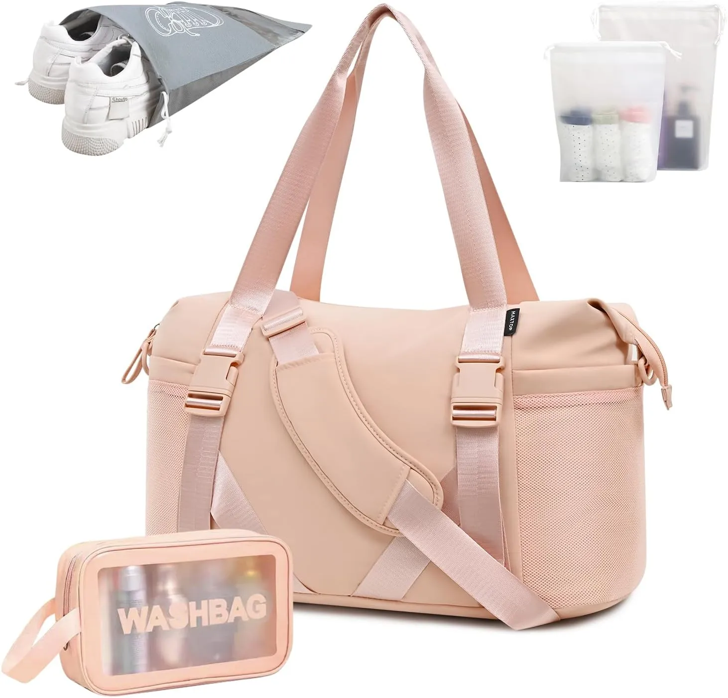 MAXTOP Women's Gym Yoga Duffle Bag with Shoe Pouch,Multi-Purpose Overnight Travel Bag for Gym,Work, Dance, Sports
