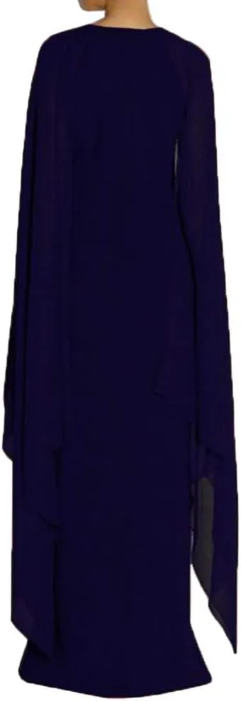 MAYFASEY Women's Elegant High Split Flare Sleeve Formal Evening Gowns Maxi Dress with Cape