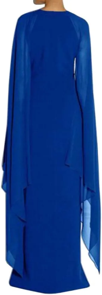 MAYFASEY Women's Elegant High Split Flare Sleeve Formal Evening Gowns Maxi Dress with Cape