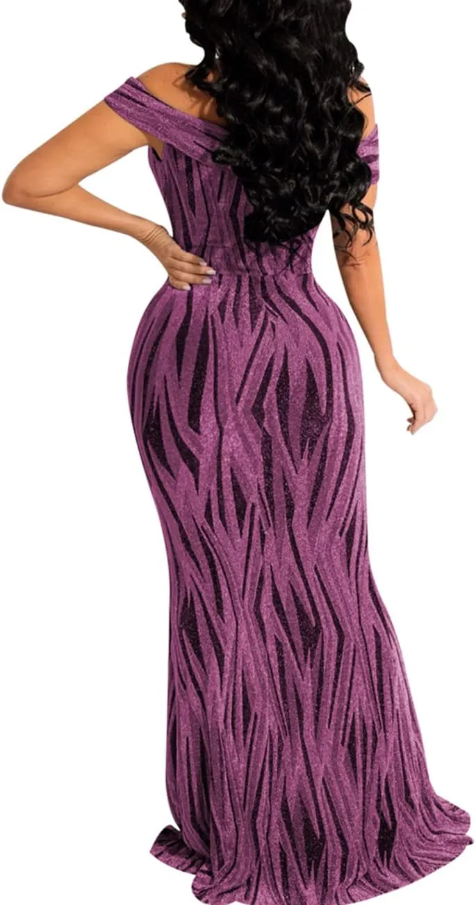 MAYFASEY Women's Sexy Off The Shoulder Oversized Bow Applique Evening Gown Party Long Maxi Dress