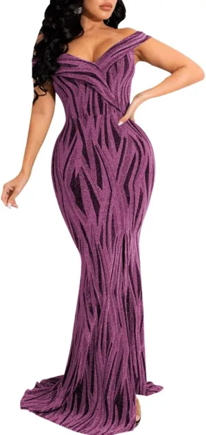 MAYFASEY Women's Sexy Off The Shoulder Oversized Bow Applique Evening Gown Party Long Maxi Dress