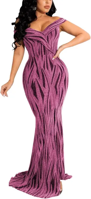 MAYFASEY Women's Sexy Off The Shoulder Oversized Bow Applique Evening Gown Party Long Maxi Dress