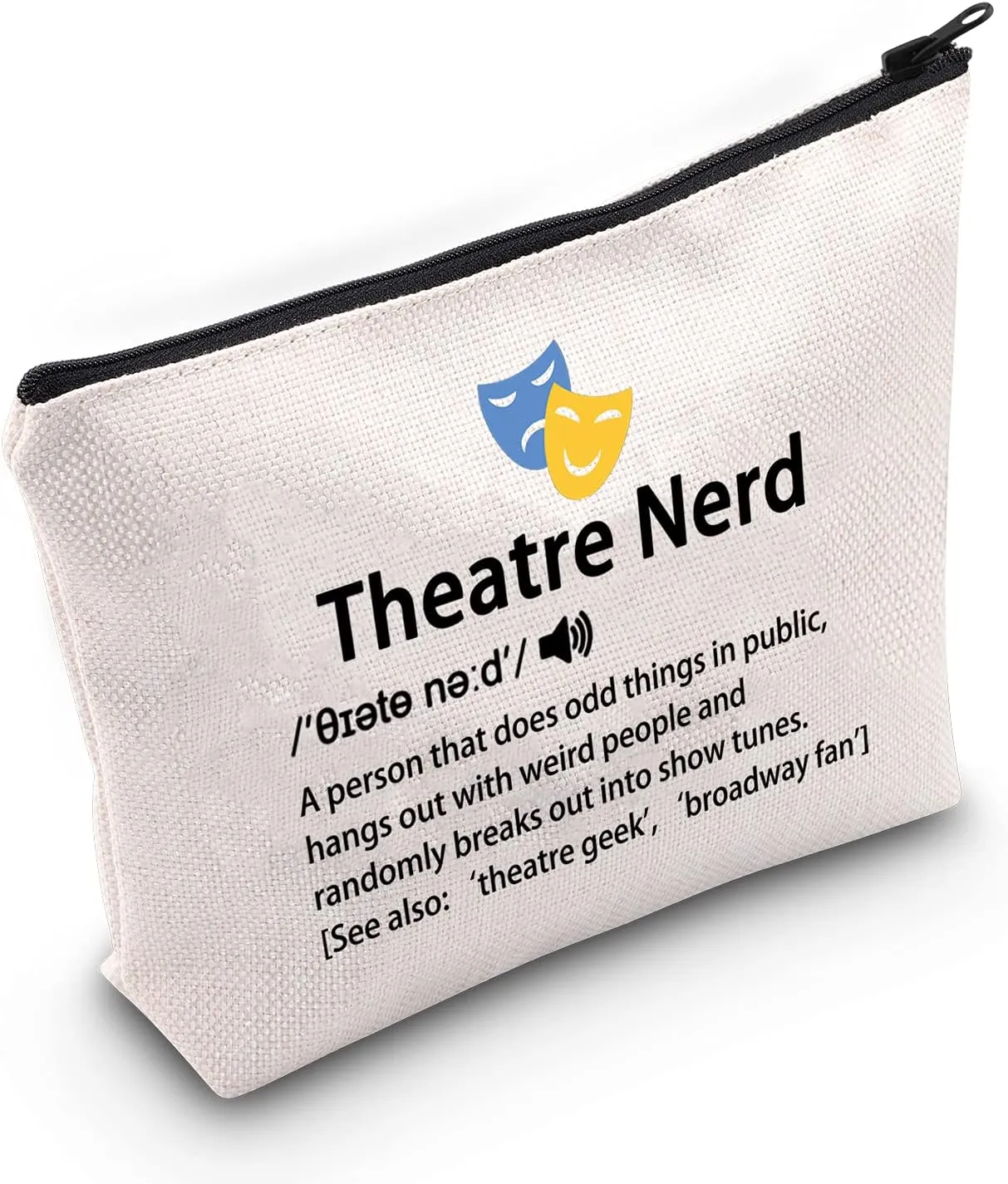 MBMSO Theatre Gifts Theatre Nerd Makeup Bag Drama Gifts Musical Gifts Theatre Lover Gifts Comedy Tragedy Masks Travel Bag Theatre Geek Gifts (Theatre Nerd bag)