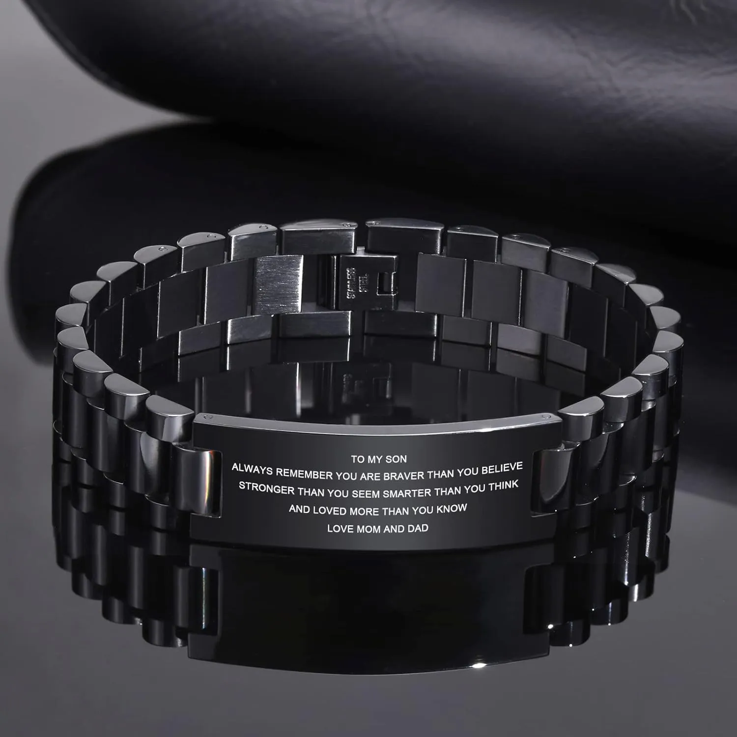 MEALGUET To My Son Bracelet Gifts from Mom, Stainless Steel Courage Inspirational Link Wristband Bracelets,Birthday Gifts,Graduation Gift from Mom Dad, Gift Idea to Son,Customizable