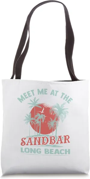 Meet Me at the Sandbar Long Beach Retro Vintage Travel Tote Bag