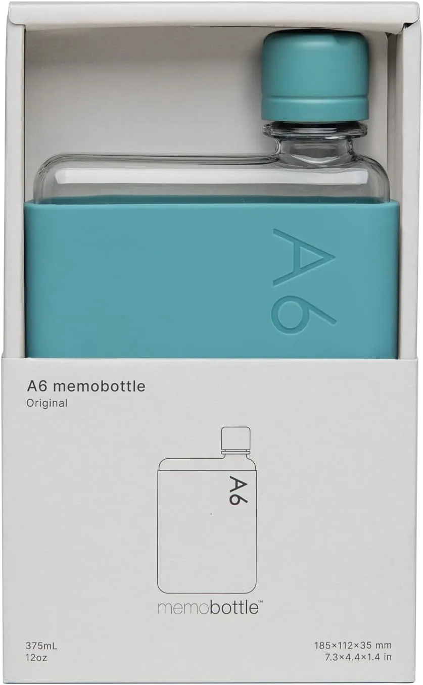memobottle A6 (Sea Mist) Bundle - 12oz (375ml) - Bottle, silicone sleeve & lid | Compact Water Bottle For Bags & Small Pockets | BPA Free Tritan | Modern, Minimalist | For Gym & Work