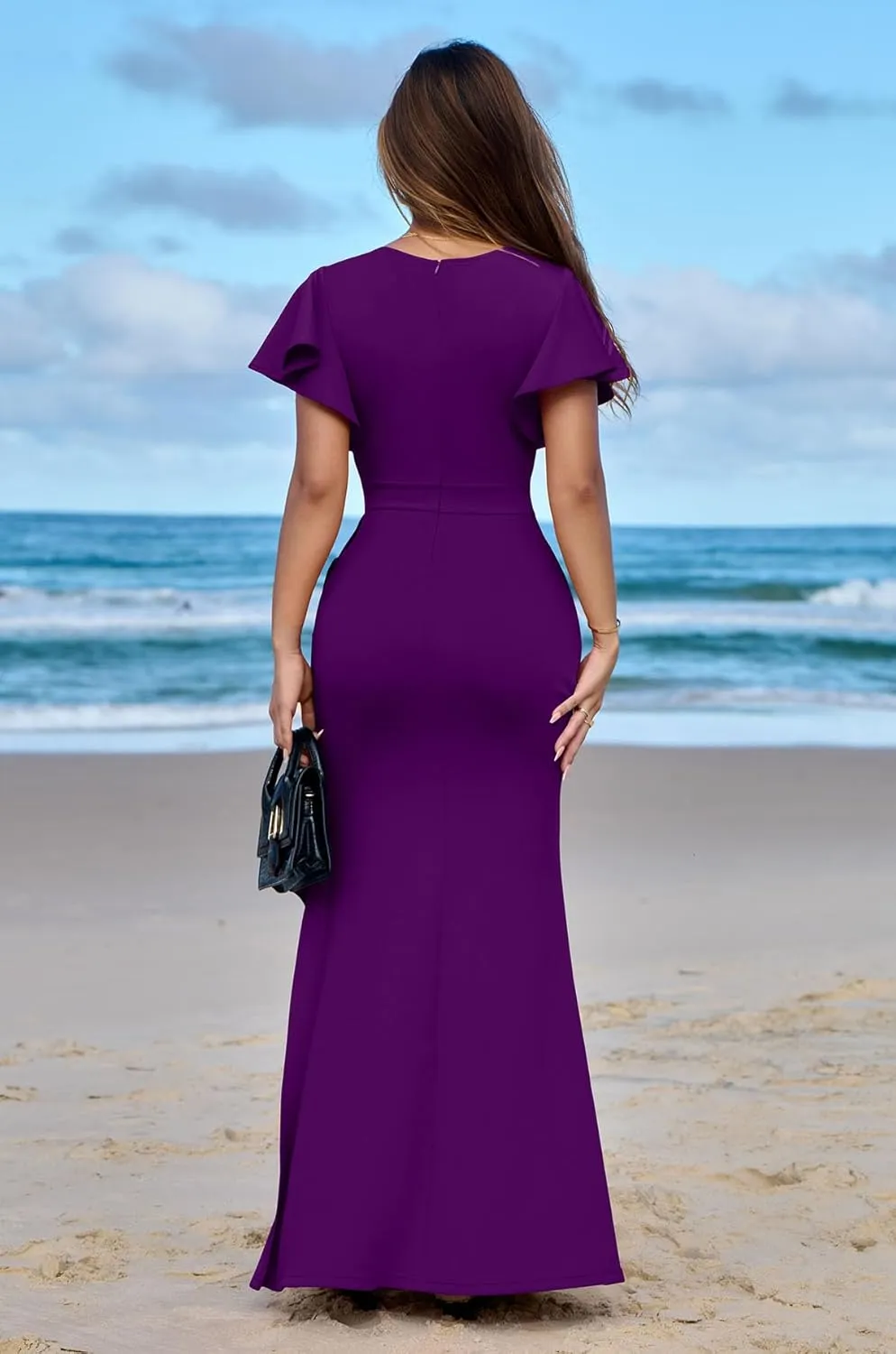 Memoriesea Women's Elegant High Split Ruched Bodycon Mermaid Evening Cocktail Maxi Dress