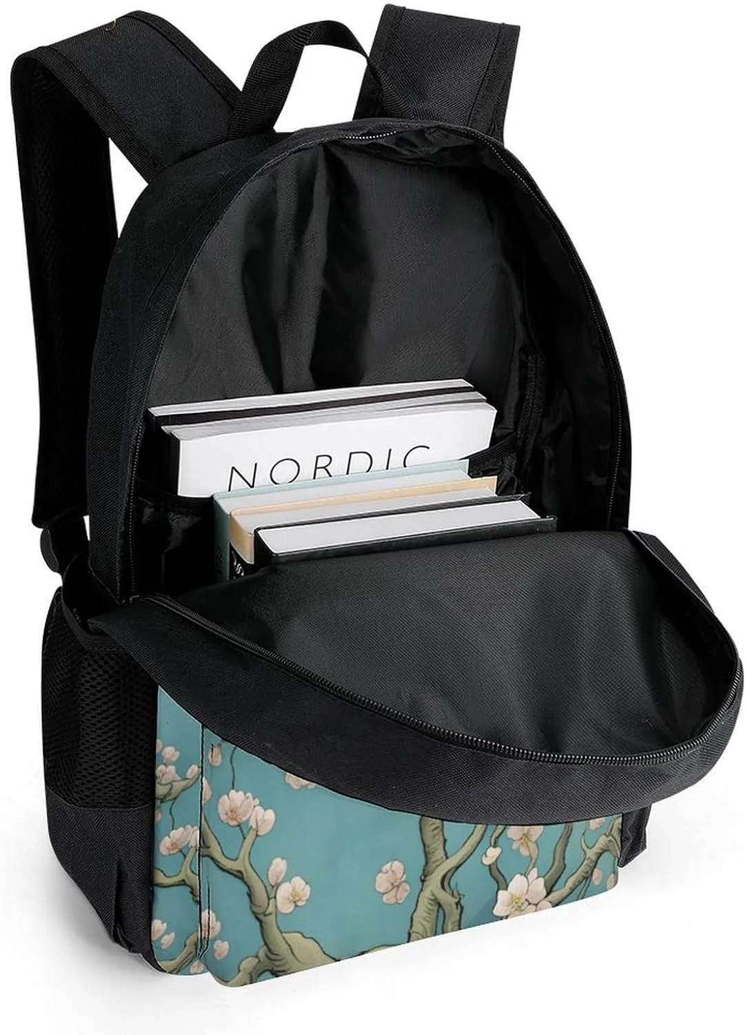 Men & Women Lightweight Almond Blossom Floral Art Casual Daypack Large Capacity Bookbag With Adjustable Shoulder Straps for Gym Business Bicycle