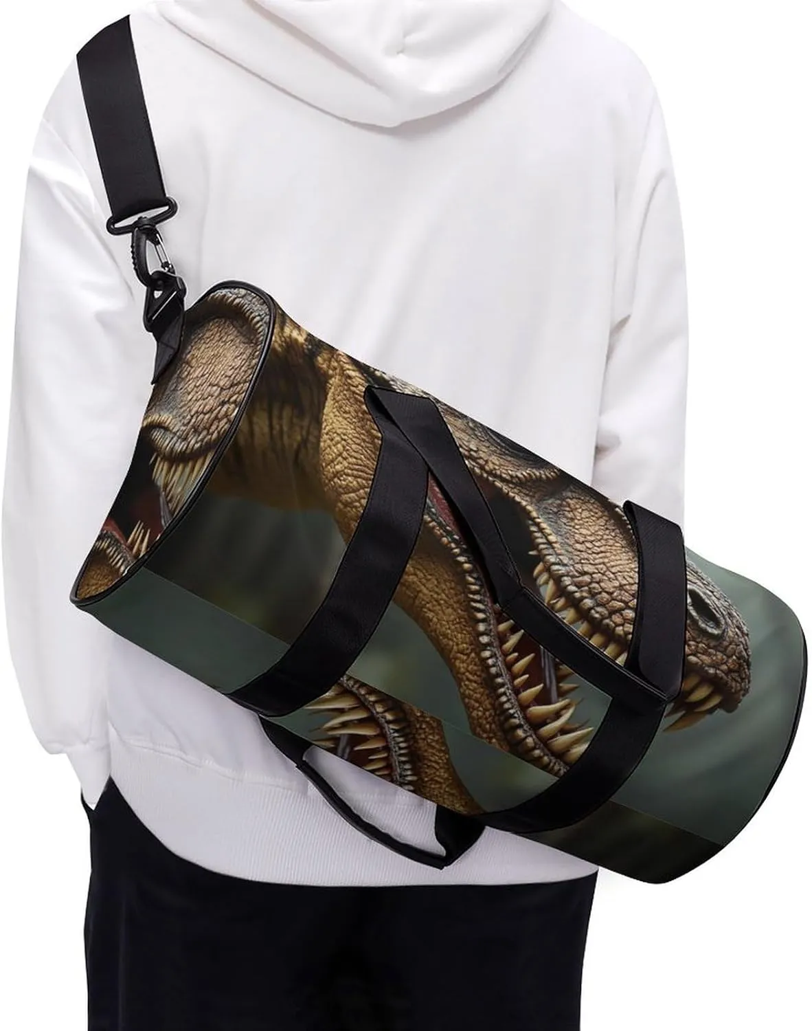 Men Women Duffel Bag, Waterproof Weekender Overnight Shoulder Bag Large Gym Sport Bags T-rex Dinosaur Travel Storage Handbag