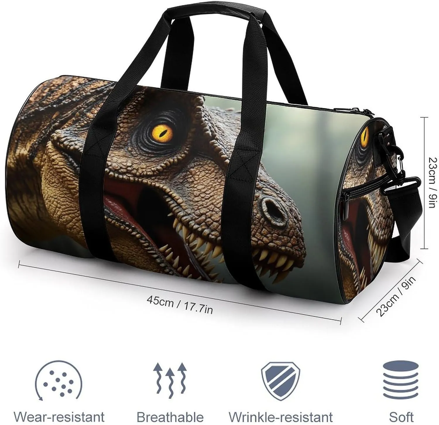 Men Women Duffel Bag, Waterproof Weekender Overnight Shoulder Bag Large Gym Sport Bags T-rex Dinosaur Travel Storage Handbag