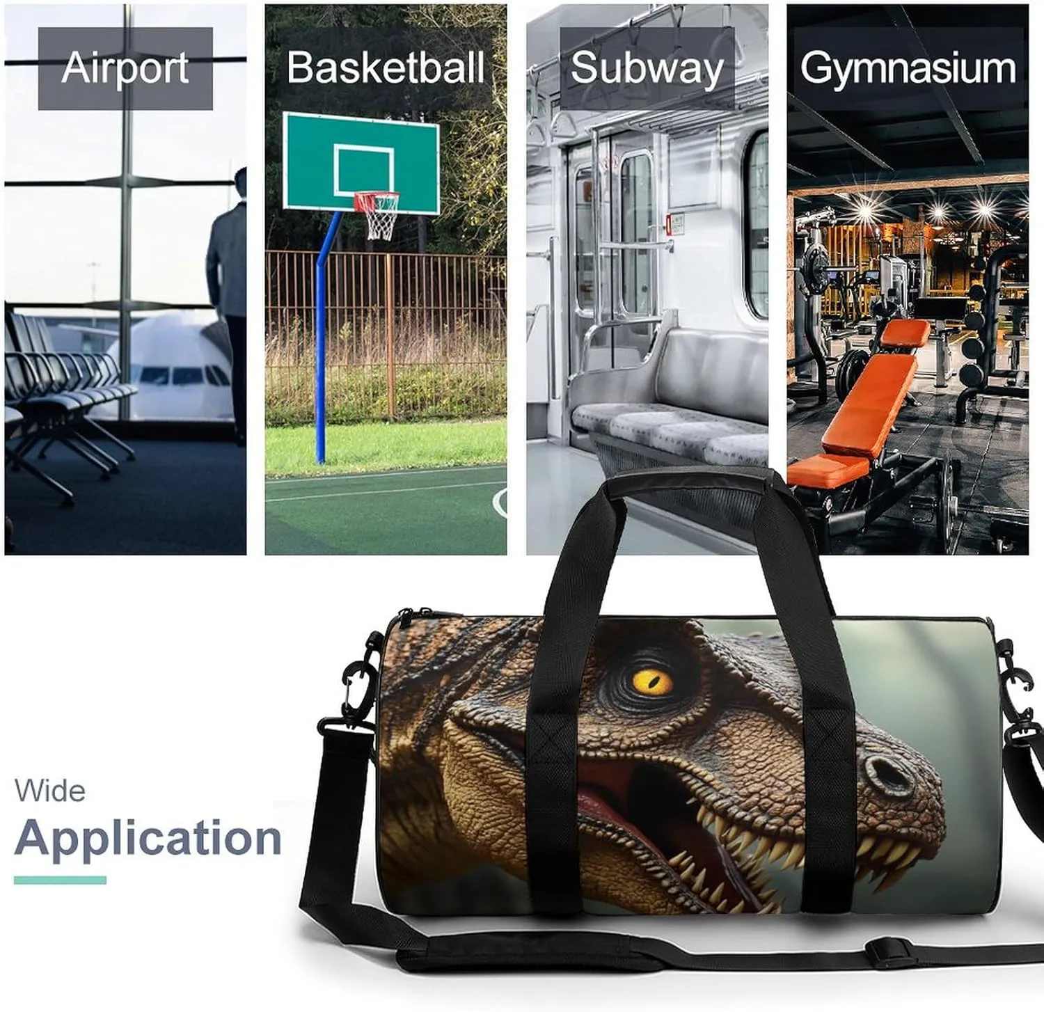 Men Women Duffel Bag, Waterproof Weekender Overnight Shoulder Bag Large Gym Sport Bags T-rex Dinosaur Travel Storage Handbag