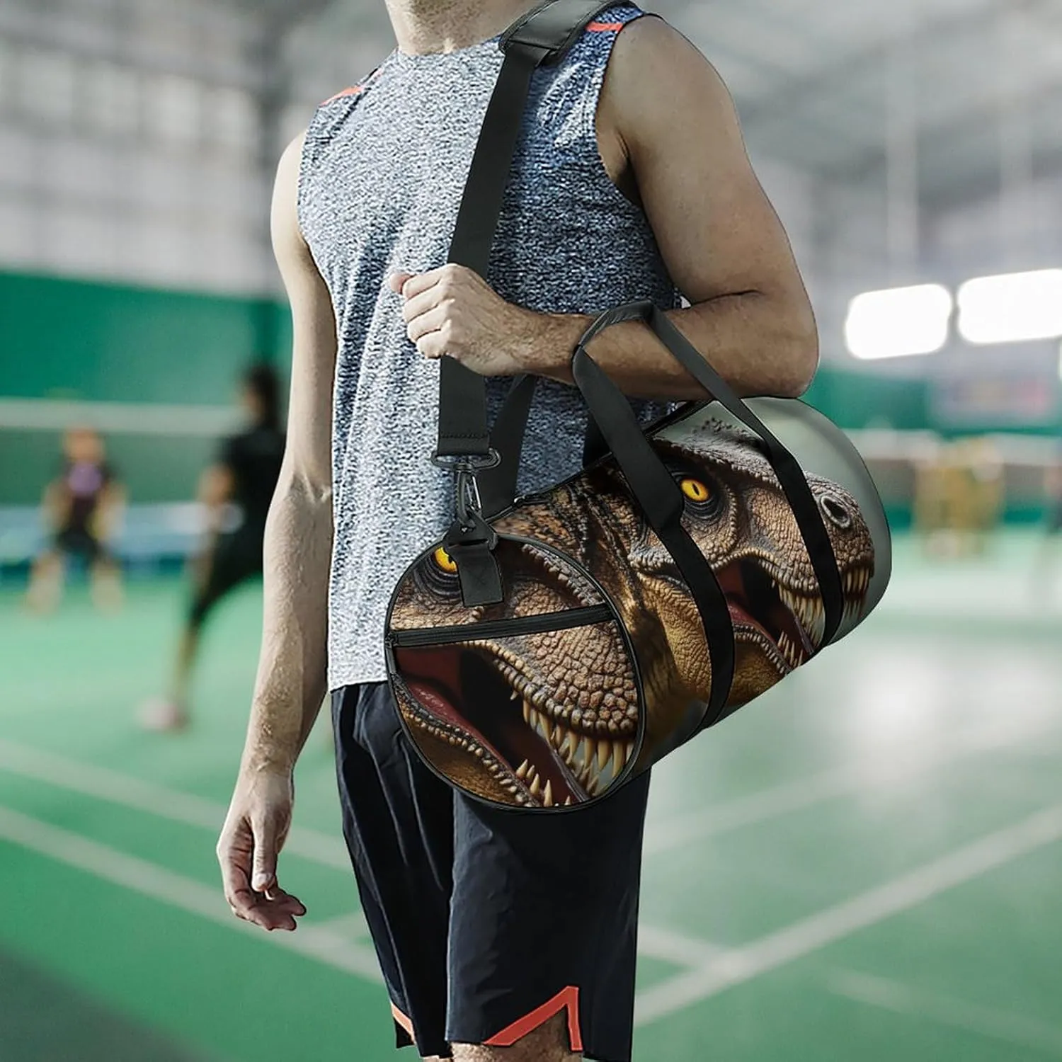 Men Women Duffel Bag, Waterproof Weekender Overnight Shoulder Bag Large Gym Sport Bags T-rex Dinosaur Travel Storage Handbag