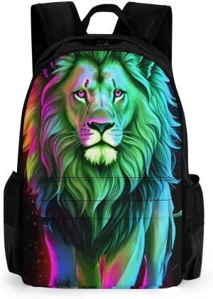 Men Women Lightweight Fantasy Lion Art Daypack Bookbag Big Capacity Carry On Bag With Side Pockets for Camping Travel Bicycle