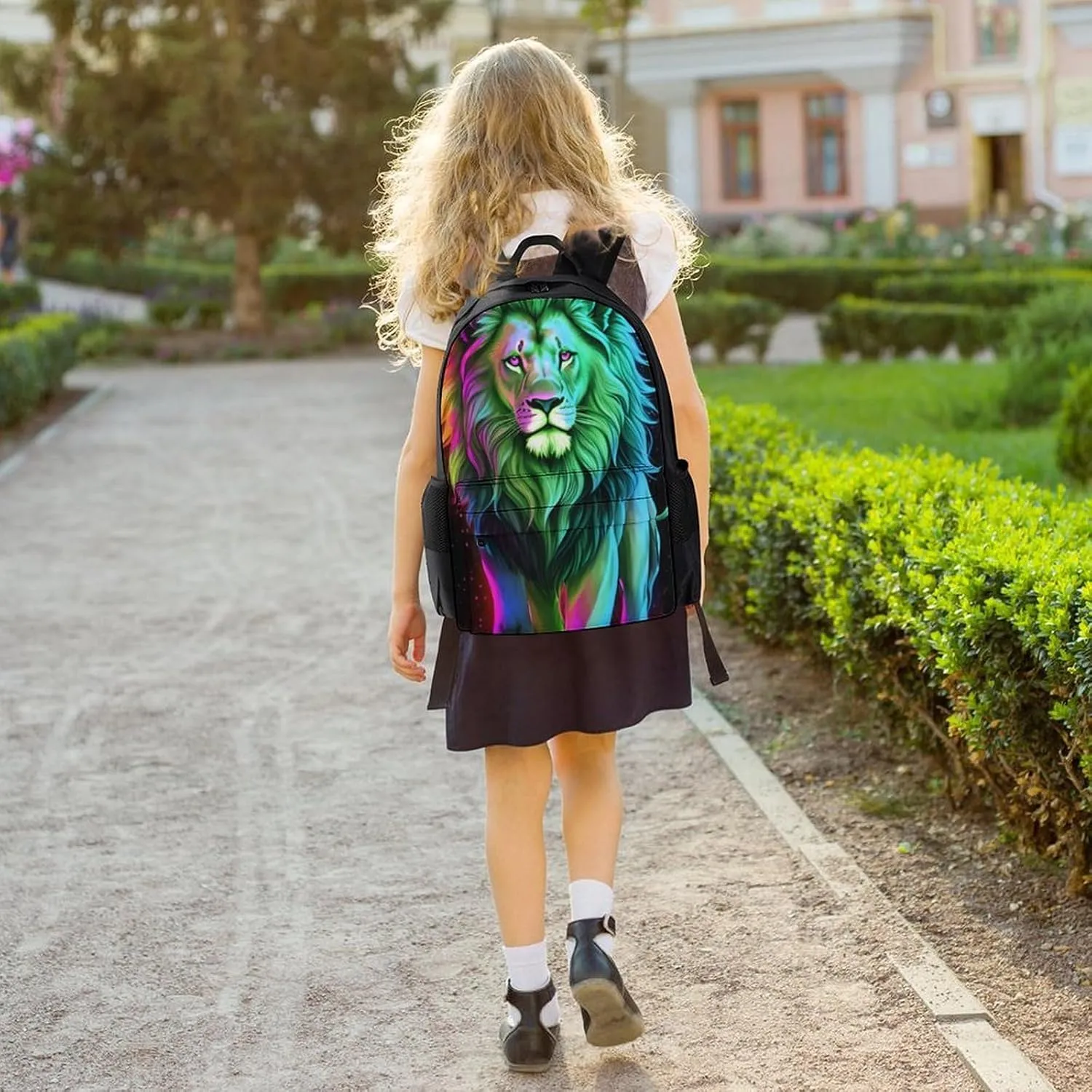 Men Women Lightweight Fantasy Lion Art Daypack Bookbag Big Capacity Carry On Bag With Side Pockets for Camping Travel Bicycle